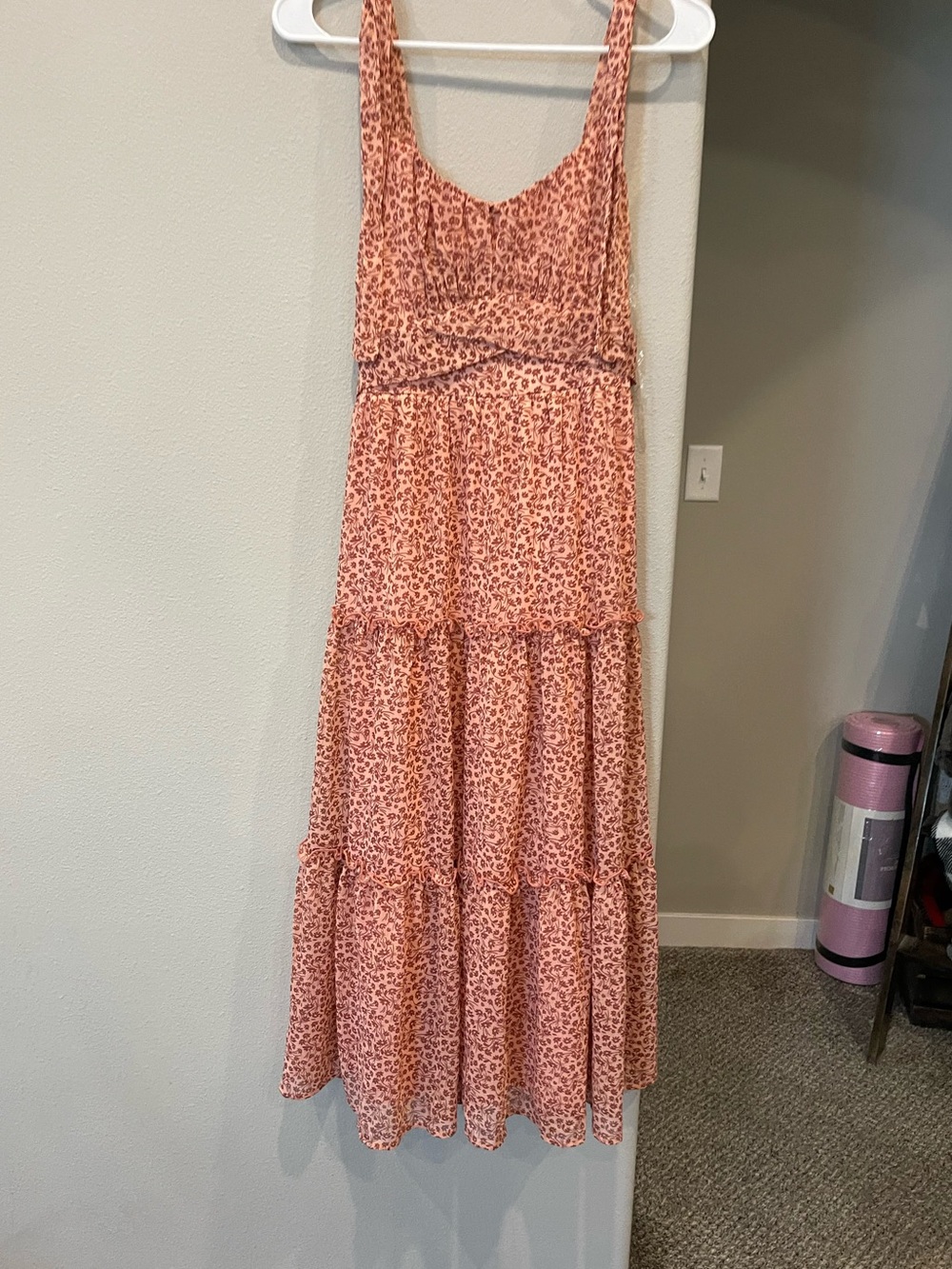 Trixxi Coral Pink floralPrint Tiered Maxi Dress